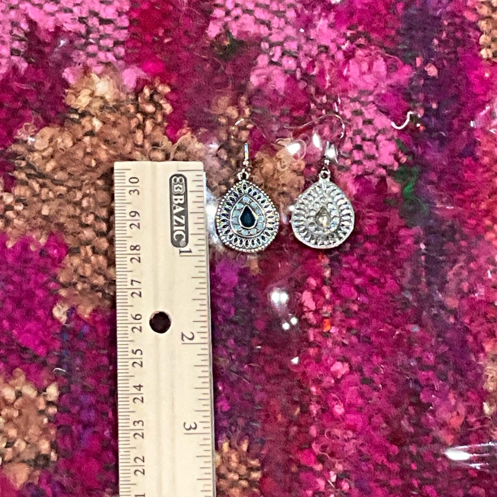 Elegant Silver Teardrop Earrings with Turquoise Accents - Picture 6 of 7